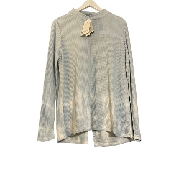 NWT Wonderly Aqua Tie Dye Waffle Knit Long Sleeve Top Size L #X-5-15-200 - Picture 1 of 10